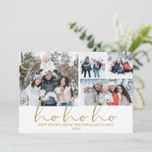 Ho Ho Ho Gold Script 4 Photo Christmas シーズンカード (スタンド正面)
