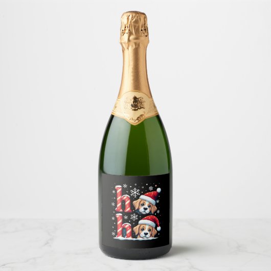 Ho Ho Ho Great Pyrenees Dog Lover Christmas Santa スパークリングワインラベル (正面)