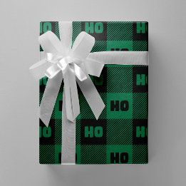 Ho Ho Ho Green Black Chic Christmas Buffalo Plaid ラッピングペーパー