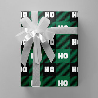 Ho Ho Ho Green Black White Christmas Buffalo Plaid ラッピングペーパー