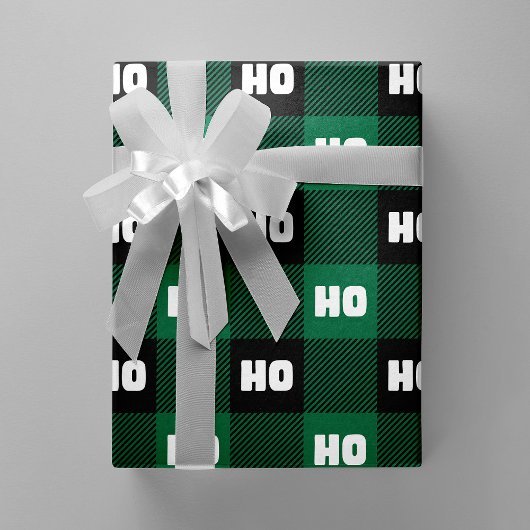 Ho Ho Ho Green Black White Christmas Buffalo Plaid ラッピングペーパー