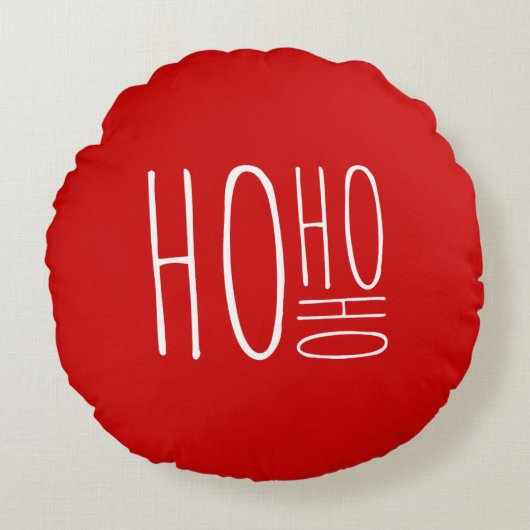 HO HO HO Merry Christmas Red Chic Farmouse Style ラウンドクッション (正面)