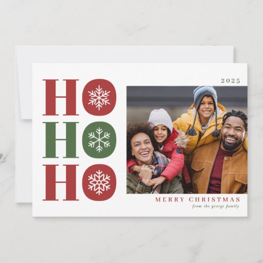 Ho Ho Ho Modern Christmas Photo Card シーズンカード (正面)