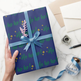 Ho Ho Ho Modern Letters Dark Blue Christmas Gift ラッピングペーパー