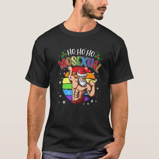 Ho Ho Ho Mosexual Gay Santa Costume Rainbow LGBT P Tシャツ (正面)