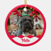 Ho Ho Ho Pawプリントかわいい犬フォトレパーソナライズされたッド セラミックオーナメント (正面)