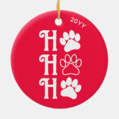 Ho Ho Ho Pawプリントかわいい犬フォトレパーソナライズされたッド セラミックオーナメント (裏面)