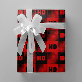 Ho Ho Ho Red & Black Chic Christmas Buffalo Plaid ラッピングペーパー