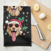 Ho Ho Ho Retrievers Golden Xmas キッチンタオル (四つ折り)