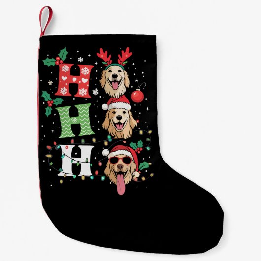 Ho Ho Ho Retrievers Golden Xmas スモールクリスマスストッキング (正面)
