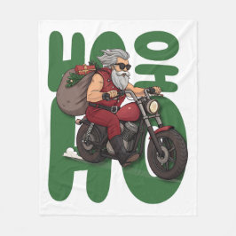 Ho Ho Ho Santa Biker フリースブランケット