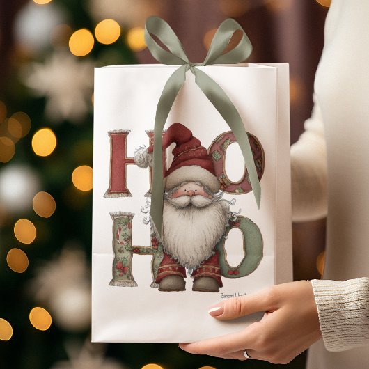 HO HO HO Santa Christmas Gift Bags  ミディアムペーパーバッグ