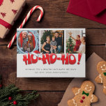 Ho Ho Ho Santa Familyフォトコラージクリスマス シーズンカード<br><div class="desc">可愛モダンい「ホホホホ」サンタインスパイアデザインに3枚のフォトファミリーのクリスマスグリーティングカード。写真、希望、名前を追加する。この家族のクリスマスの写真のホリデーカードは、背中にホリーパターンに反転する。</div>
