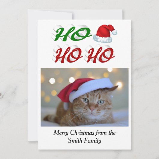 Ho Ho Ho Santa Hatクリスマスフォトスクリプト シーズンカード (正面)