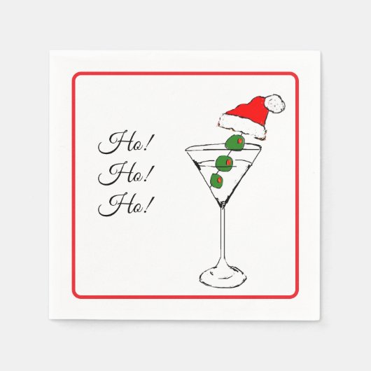 Ho Ho Ho Santa hat martini glass cocktail napkin スタンダードカクテルナプキン (正面)