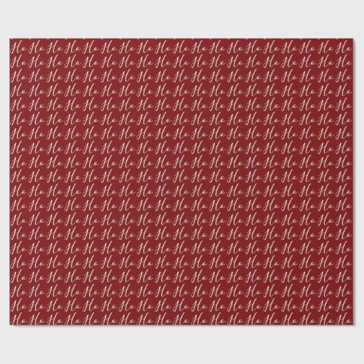 Ho Ho Ho Script Pattern White on Red Christmas ラッピングペーパー (フラット)