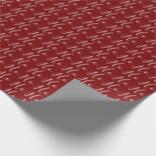 Ho Ho Ho Script Pattern White on Red Christmas ラッピングペーパー (角)