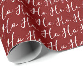 Ho Ho Ho Script Pattern White on Red Christmas ラッピングペーパー (ロールコーナー)