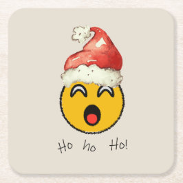 Ho Ho Ho smiley santa スクエアペーパーコースター