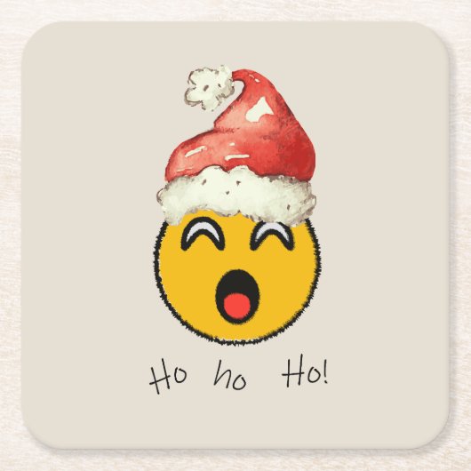 Ho Ho Ho smiley santa スクエアペーパーコースター (正面)