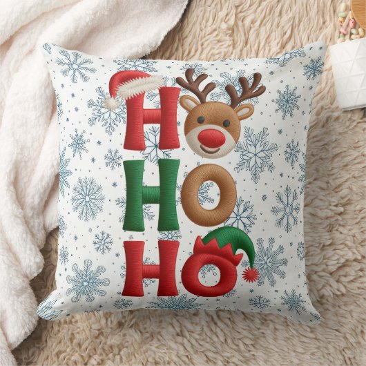 Ho Ho Ho Snowflakes Throw Pillow クッション (ブランケット)