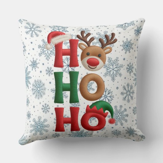 Ho Ho Ho Snowflakes Throw Pillow クッション (裏面)