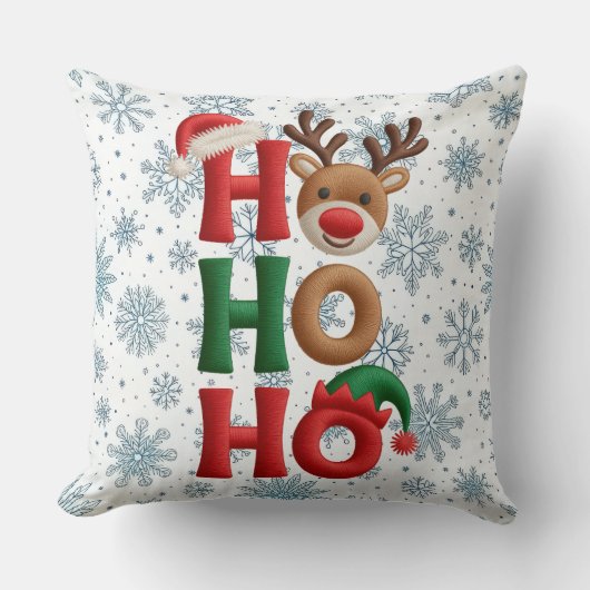 Ho Ho Ho Snowflakes Throw Pillow クッション (正面)