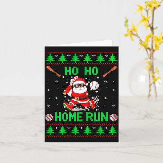 Ho Ho Home Run Baseball Christmas Santa Ugly Xmas  カード (黄色い花)