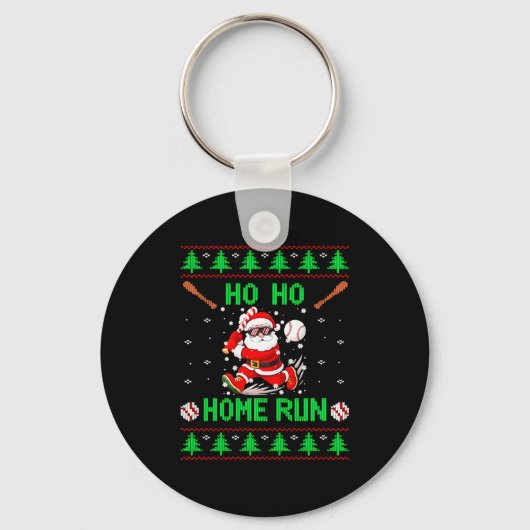 Ho Ho Home Run Baseball Christmas Santa Ugly Xmas  キーホルダー (正面)