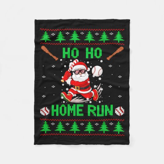 Ho Ho Home Run Baseball Christmas Santa Ugly Xmas  フリースブランケット (正面)