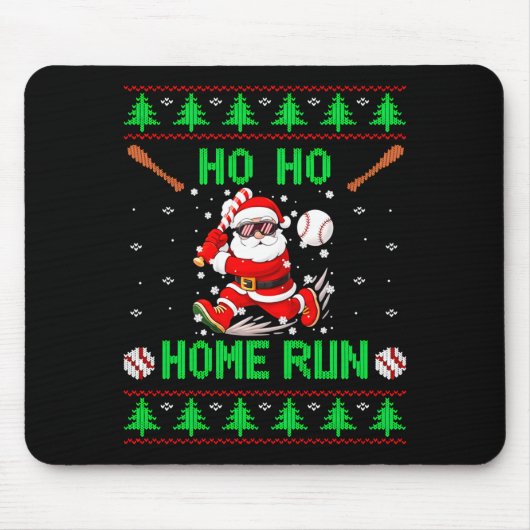 Ho Ho Home Run Baseball Christmas Santa Ugly Xmas  マウスパッド (正面)