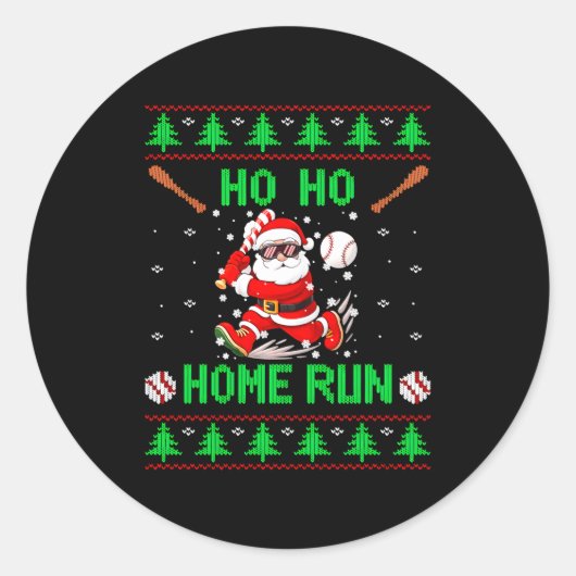 Ho Ho Home Run Baseball Christmas Santa Ugly Xmas  ラウンドシール (正面)