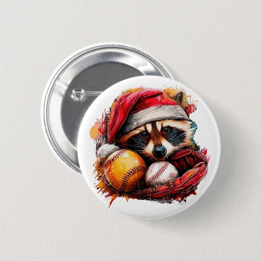Ho-Ho-Home Run Raccoon Pin Button 缶バッジ (正面&裏面)