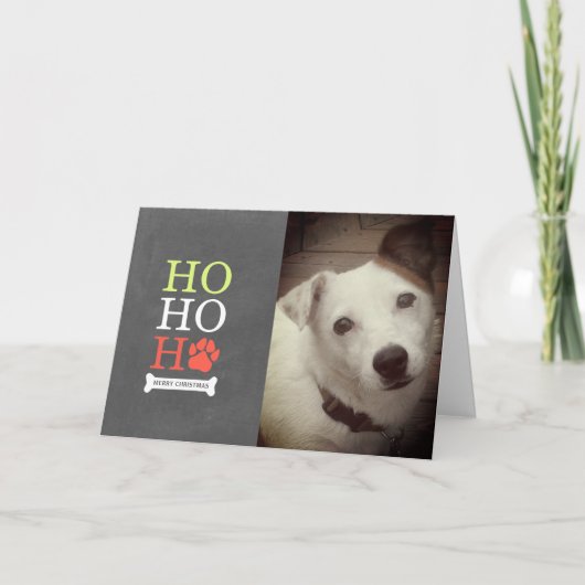 Ho Ho Pawprint Dog Photo Christmas - Red Green シーズンカード (正面)