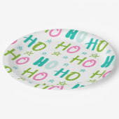 Ho Ho Pink Teal Stars Modern Christmas ペーパープレート (アングル)