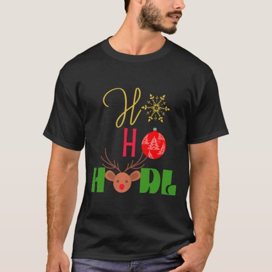 HO HODLクリスマスクリおもしろいプトカレンシーデザイン  Tシャツ (正面)