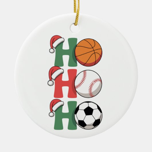 Ho Santa Christmas Basketball Baseball Soccer Xmas セラミックオーナメント (正面)