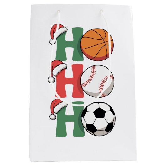 Ho Santa Christmas Basketball Baseball Soccer Xmas ミディアムペーパーバッグ (正面)