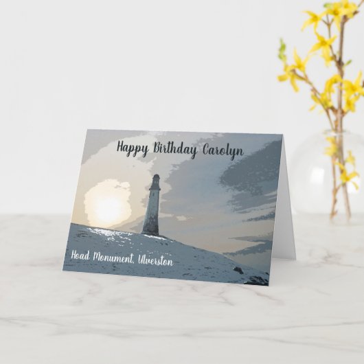 Hoad Monument, Ulverston，灯台，誕生日 カード (黄色い花)