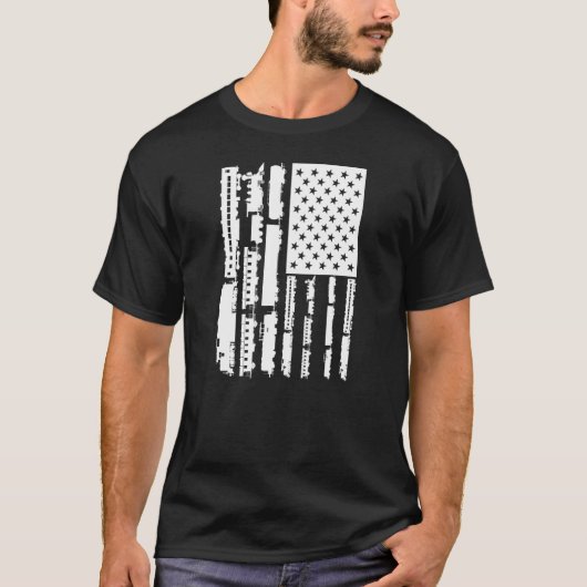 Hobby Steam Train Patriotic American Flag 4th Of Tシャツ (正面)