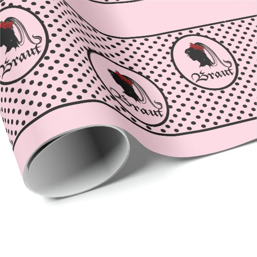 Hochzeit Braut Text Frau Kopf rosa Punkte ラッピングペーパー (ロールコーナー)