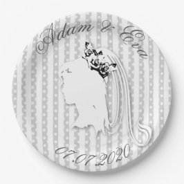 Hochzeit Streifen & Punkte  Namen personalisieren ペーパープレート