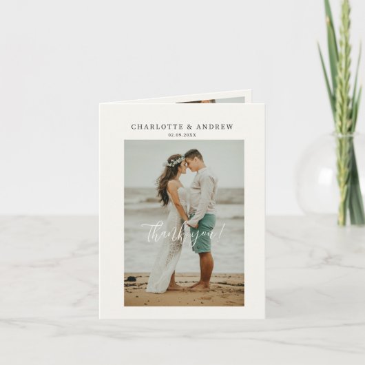 Hochzeitshandschrift Danke 3 Fotos サンキューカード (正面)