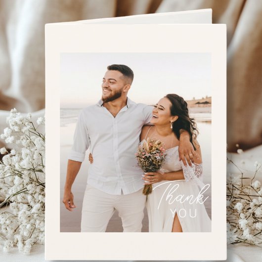 Hochzeitshandschrift Danke 3 Fotos Elegant Beige サンキューカード