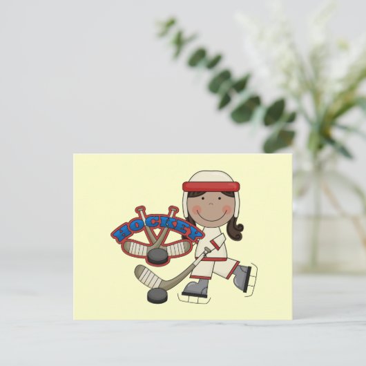 HOCKEY – アフリカ系アメリカ人ガールTシャツとギフト ポストカード (スタンド正面)