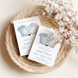 Hockey baby shower, hockey gender reveal 招待状