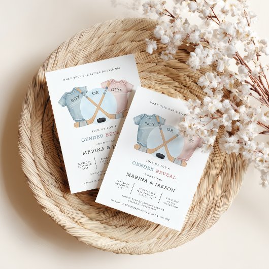 Hockey baby shower, hockey gender reveal 招待状