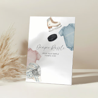 Hockey baby shower, ice hockey diaper raffle 台座サイン