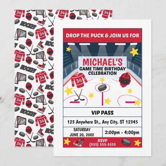Hockey Birthday Party Invitation 招待状 (正面/裏面)