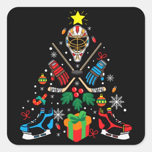 Hockey Christmas Tree Gift, Hockey Lovers Hobbies スクエアシール (正面)